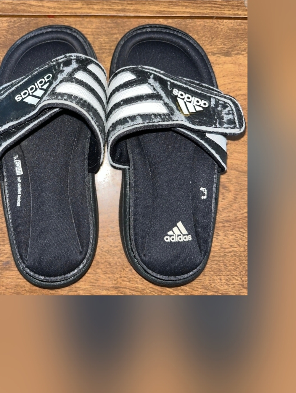 Adidas Black Stripes Slip Ons-Size 7K Child Boy Toddler Sandal  Strap Top